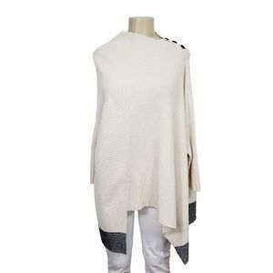 Rag & Bone Reanna Ivory & Grey 100% Merino Wool Knit Poncho Sweater One Size